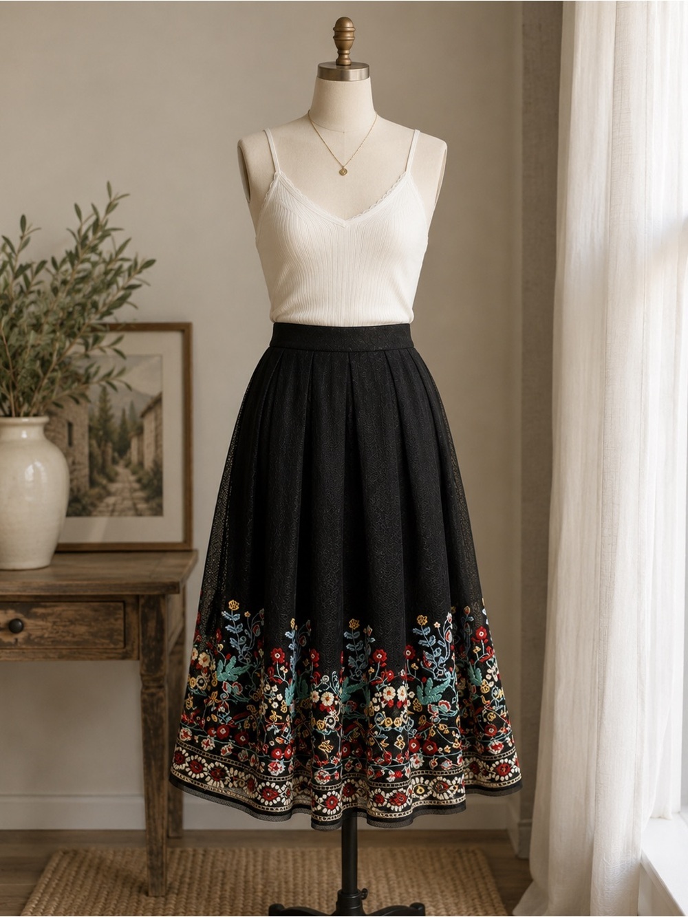 Gianni Bini Amelia Embroidered Mesh Floral Midi Skirt NWT Size S - Picture 5 of 10